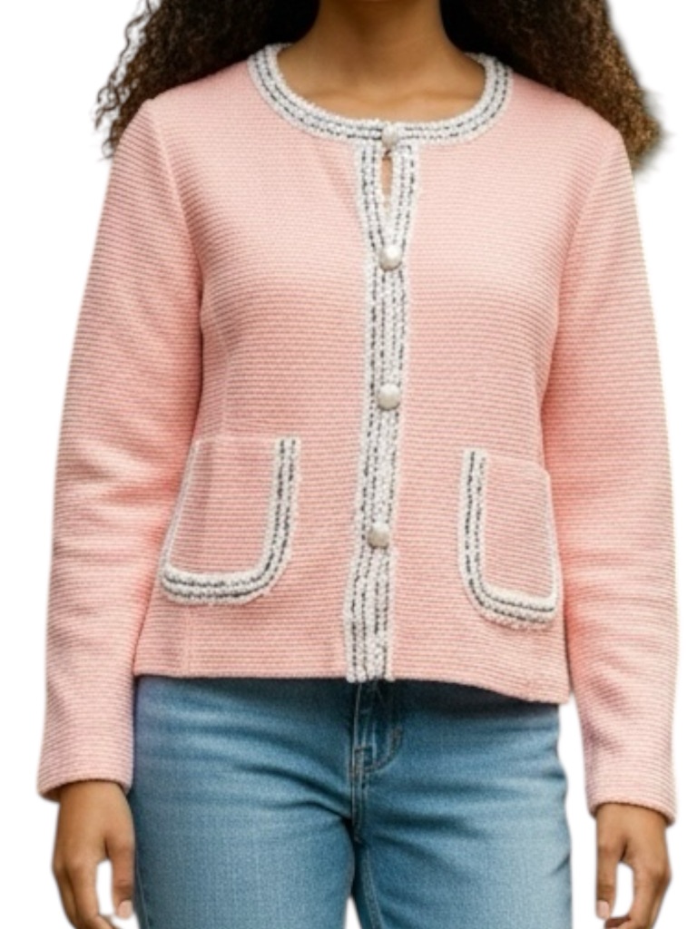 St. John Collection Wool Blend Tweed Textured Peach Pink Jacket Size 12